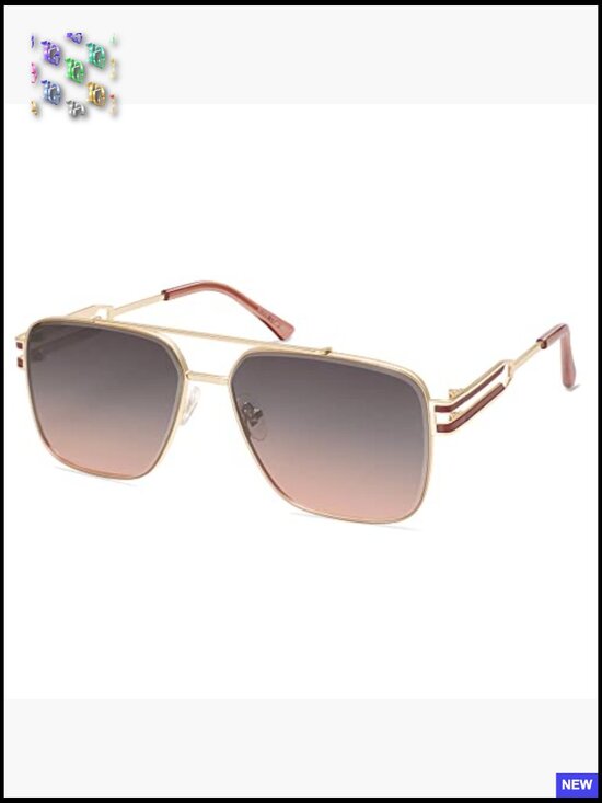Retro Oversized Square Sunglasses Unisex Double Bridge Metal Frame UV Protection main image 4